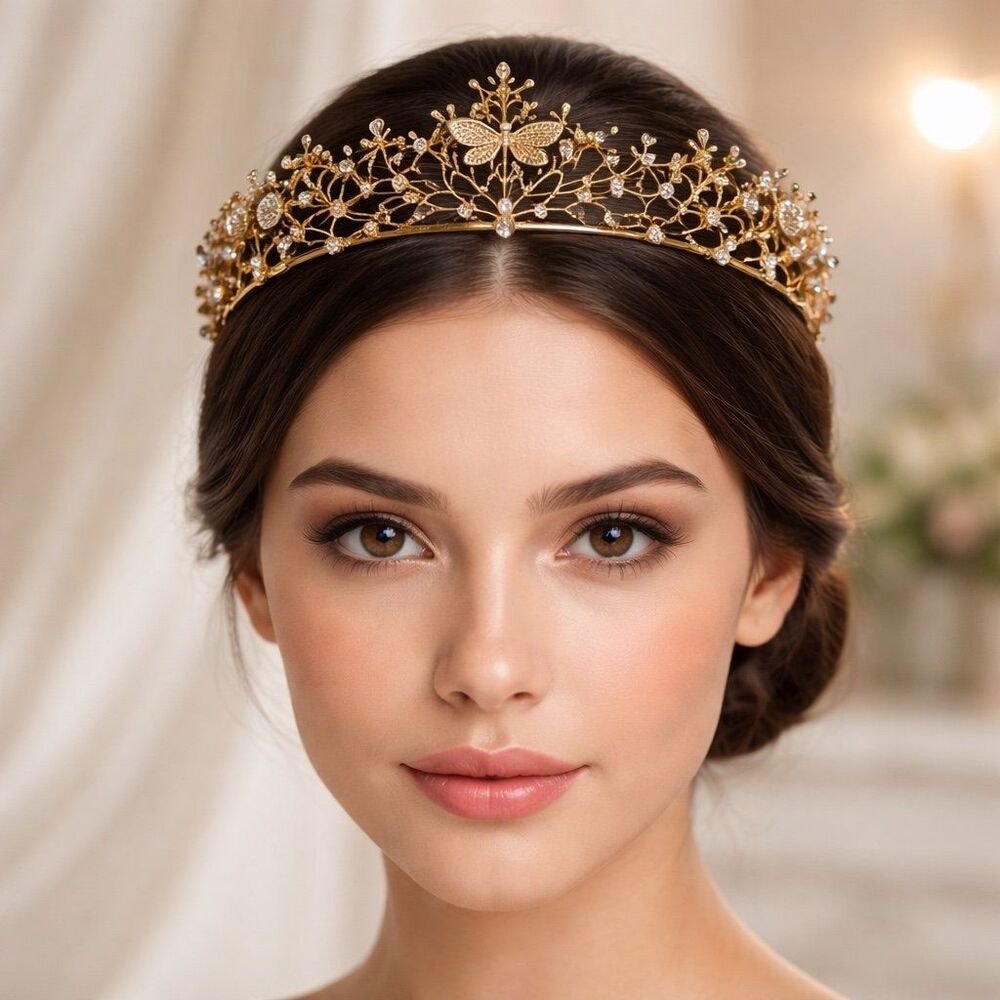Tiara, Wedding Shower, Party, Golden Branches, Coral, Rhinestones, Dragonflies